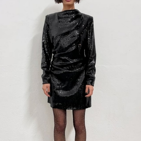 Zara * draped sequin dress black size M - Picture 11 of 15